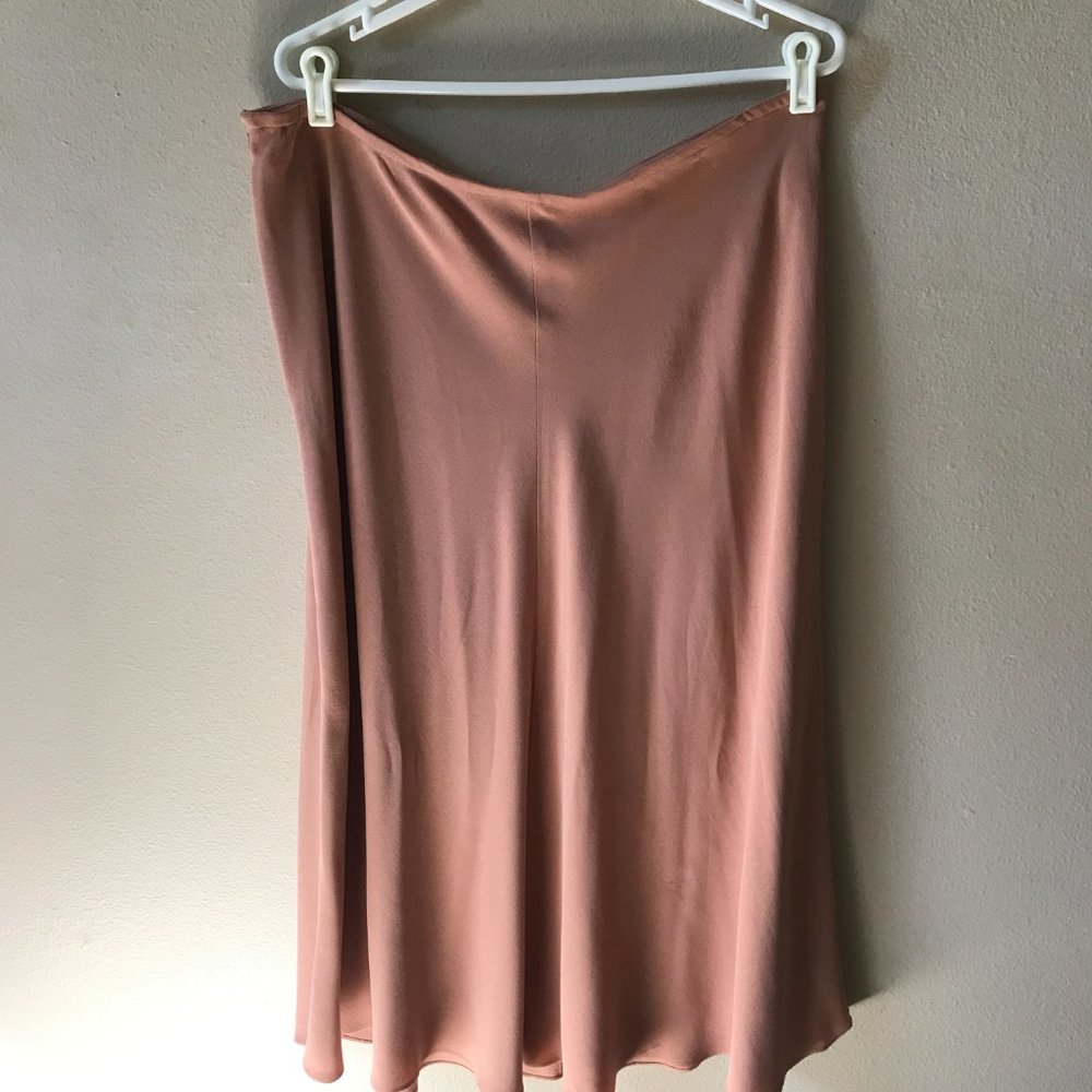 Eileen Fisher silk bias skirt in dusty peach toffee cream